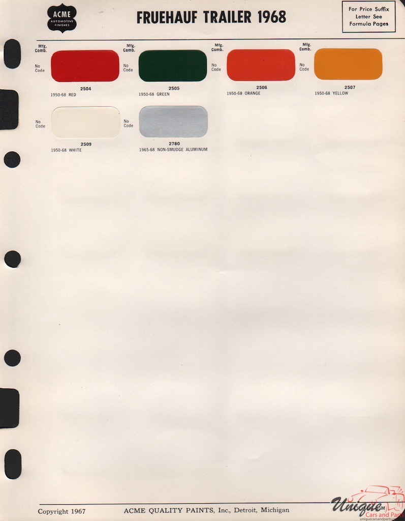 1968 Fruehauf Trucks Paint Charts Acme